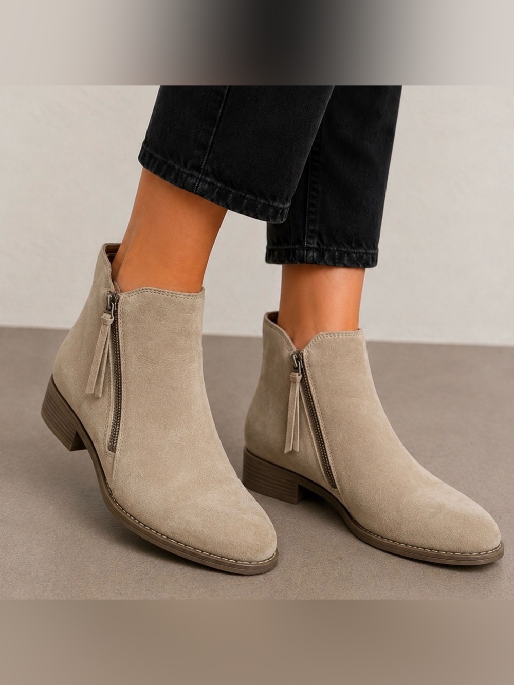 White Mountain Alto Womens Leather Suede Side Zip Ankle Booties Sz 10 Beige Fall